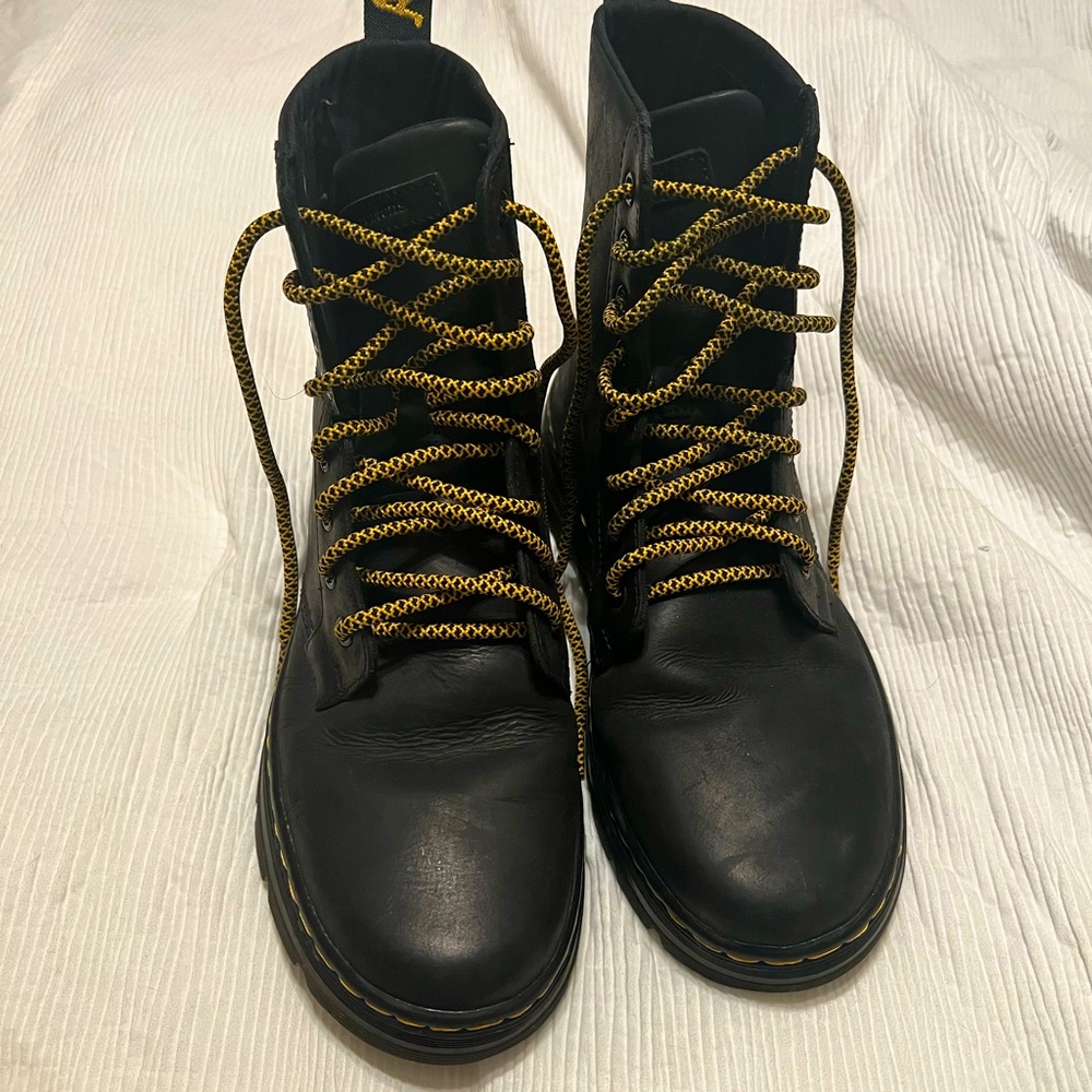 Like new black doc marten boots with yellow laces